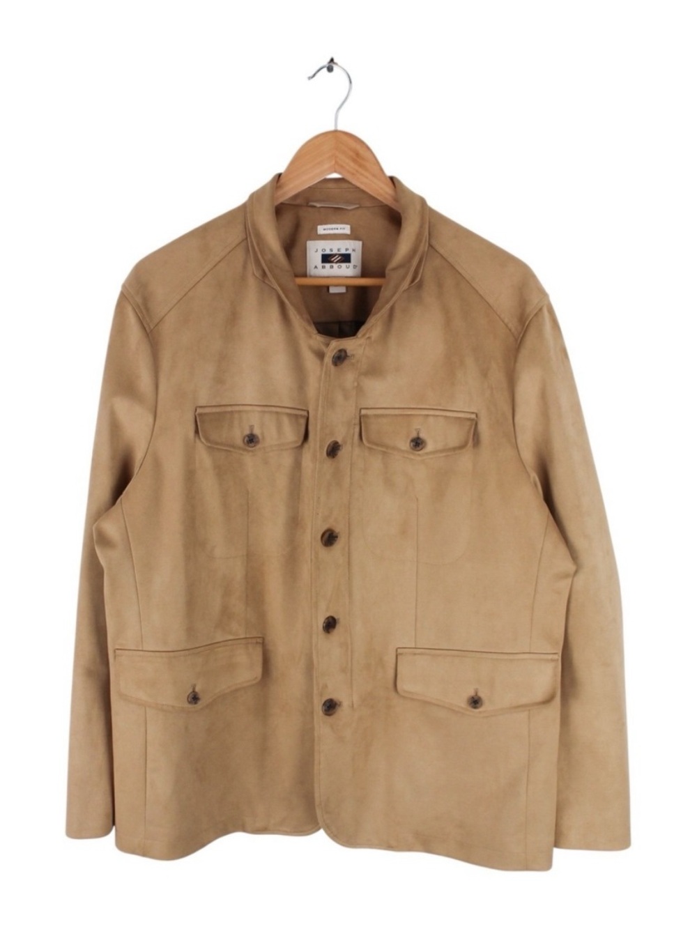 Joseph Abboud Men's Faux Suede Field Jacket Tan Button Front Utility Size Large